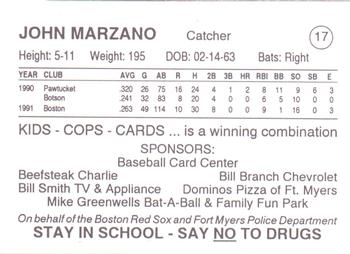 1993 Fort Myers PAL Boston Red Sox #17 John Marzano Back