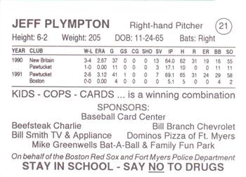 1993 Fort Myers PAL Boston Red Sox #21 Jeff Plympton Back