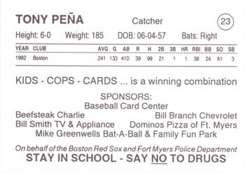 1993 Fort Myers PAL Boston Red Sox #23 Tony Pena Back