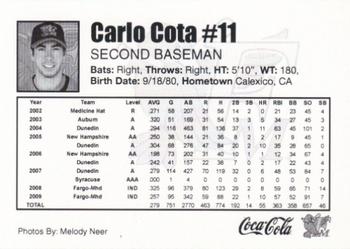 2010 Fargo-Moorhead RedHawks #NNO Carlo Cota Back