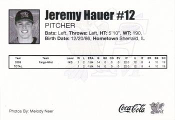 2010 Fargo-Moorhead RedHawks #NNO Jeremy Hauer Back