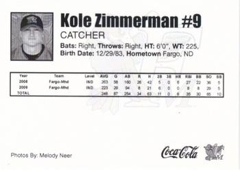 2010 Fargo-Moorhead RedHawks #NNO Kole Zimmerman Back