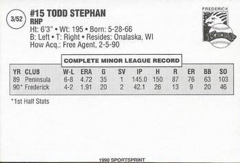 1990 SportsPrint Carolina League All-Stars #3 Todd Stephan Back