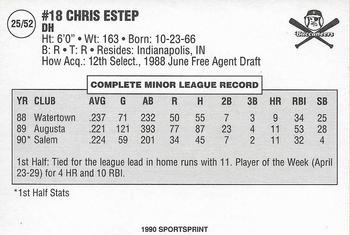 1990 SportsPrint Carolina League All-Stars #25 Chris Estep Back