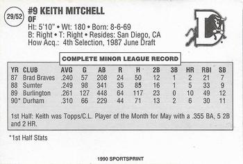 1990 SportsPrint Carolina League All-Stars #29 Keith Mitchell Back