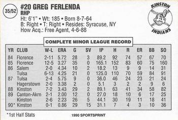 1990 SportsPrint Carolina League All-Stars #35 Greg Ferlenda Back