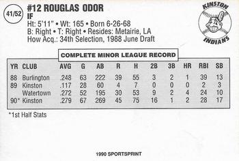 1990 SportsPrint Carolina League All-Stars #41 Rouglas Odor Back