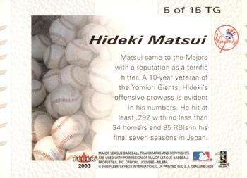 2003 Fleer Genuine - Tools of the Game #5TG Hideki Matsui Back