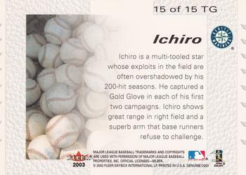 2003 Fleer Genuine - Tools of the Game #15TG Ichiro Back