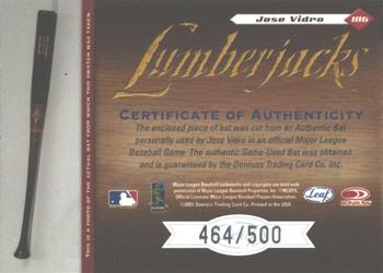 2001 Leaf Limited #186 Jose Vidro Back