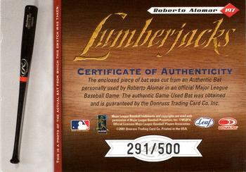 2001 Leaf Limited #197 Roberto Alomar Back