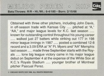 1988 Coca-Cola Chicago White Sox #NNO Melido Perez Back