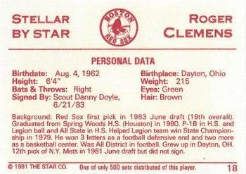 1991 Star Stellar #18 Roger Clemens Back