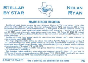 1991 Star Stellar #26 Nolan Ryan Back