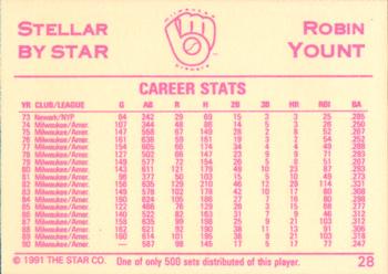 1991 Star Stellar #28 Robin Yount Back
