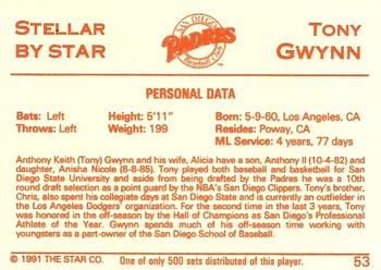 1991 Star Stellar #53 Tony Gwynn Back