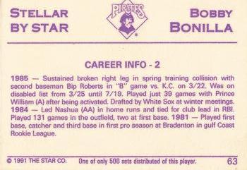 1991 Star Stellar #63 Bobby Bonilla Back
