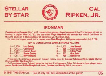 1991 Star Stellar #85 Cal Ripken Jr. Back