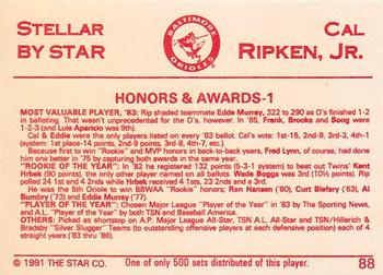 1991 Star Stellar #88 Cal Ripken Jr. Back