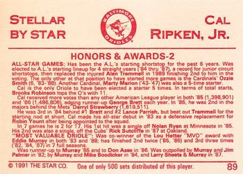 1991 Star Stellar #89 Cal Ripken Jr. Back