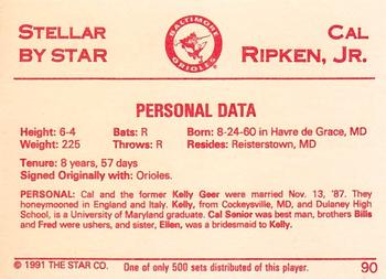 1991 Star Stellar #90 Cal Ripken Jr. Back