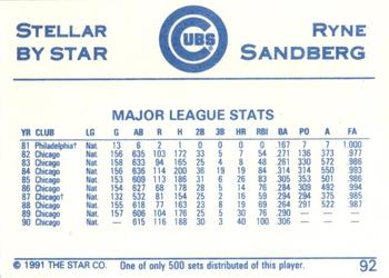 1991 Star Stellar #92 Ryne Sandberg Back