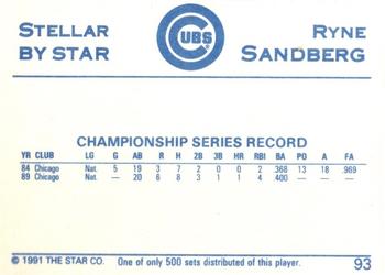 1991 Star Stellar #93 Ryne Sandberg Back