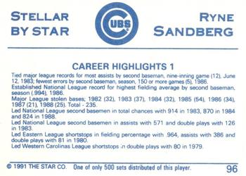 1991 Star Stellar #97 Ryne Sandberg Back