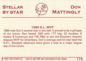 1991 Star Stellar #116 Don Mattingly Back