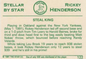 1991 Star Stellar #122 Rickey Henderson Back