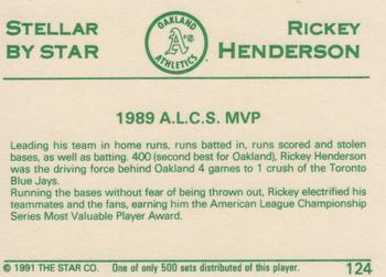 1991 Star Stellar #124 Rickey Henderson Back