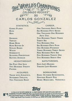 2017 Topps Allen & Ginter #203 Carlos Gonzalez Back
