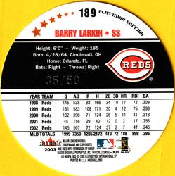 2003 Fleer Hardball - Platinum Edition #189 Barry Larkin Back