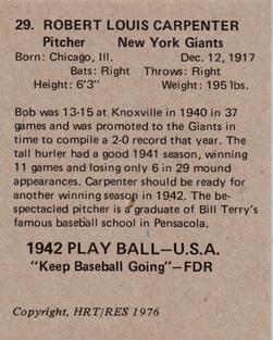 1976 HRT/RES 1942 Playball #29 Bob Carpenter Back