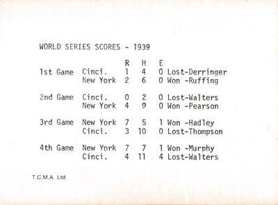 1974 TCMA 1936-1939 New York Yankee Dynasty #NNO Lou Gehrig / Joe DiMaggio Back