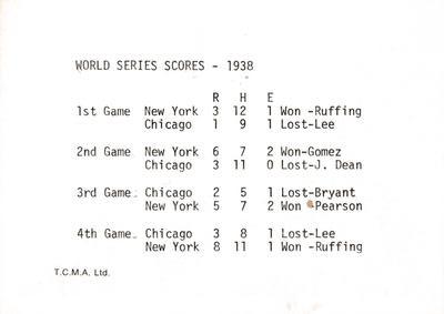 1974 TCMA 1936-1939 New York Yankee Dynasty #NNO Red Rolfe / Tony Lazzeri / Lou Gehrig / Frank Crosetti Back