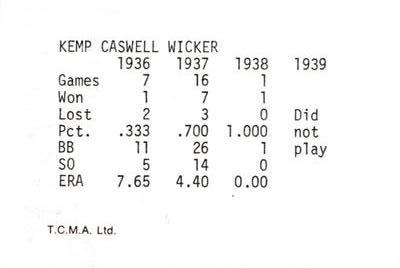 1974 TCMA 1936-1939 New York Yankee Dynasty #NNO Kemp Wicker Back