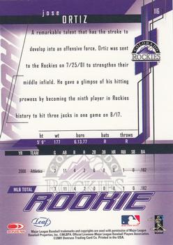 2001 Leaf Rookies & Stars #116 Jose Ortiz Back