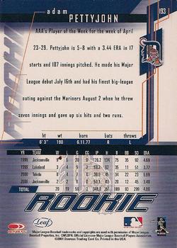 2001 Leaf Rookies & Stars #193 Adam Pettyjohn Back