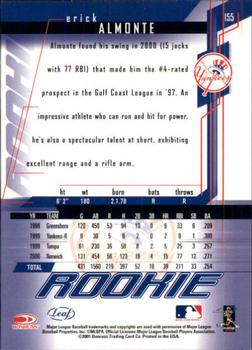2001 Leaf Rookies & Stars #155 Erick Almonte Back