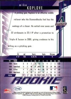 2001 Leaf Rookies & Stars #164 Mike Koplove Back