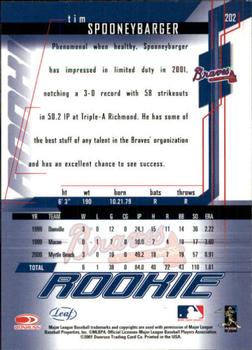 2001 Leaf Rookies & Stars #202 Tim Spooneybarger Back