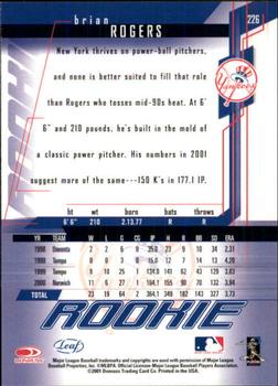 2001 Leaf Rookies & Stars #226 Brian Rogers Back