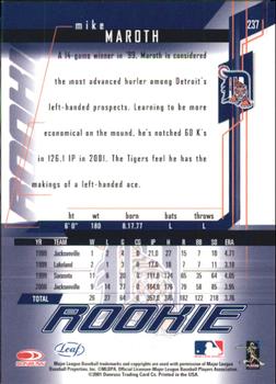 2001 Leaf Rookies & Stars #237 Mike Maroth Back