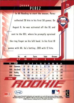 2001 Leaf Rookies & Stars #271 Josue Perez Back