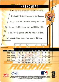 2001 Leaf Rookies & Stars #281 Rob MacKowiak Back
