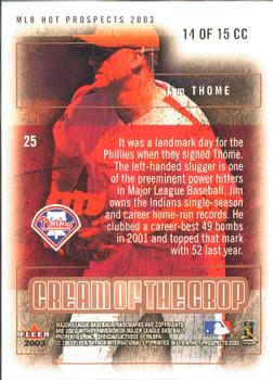 2003 Fleer Hot Prospects - Cream of the Crop #14CC Jim Thome Back