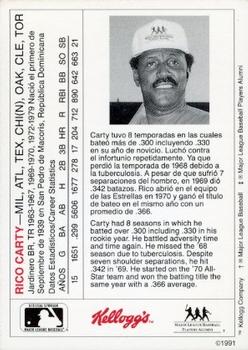 1991 Kellogg's Leyendas Hispanas del Beisbol (Spanish Legends of Baseball) #NNO Rico Carty Back