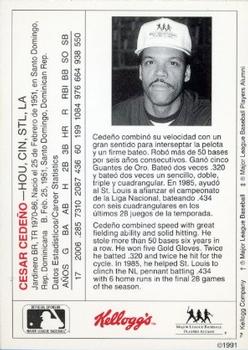 1991 Kellogg's Legends of Baseball (Spanish) #NNO Cesar Cedeno Back