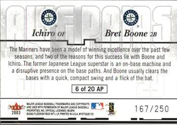 2003 Fleer Mystique - Awe Pairs #6 AP Ichiro / Bret Boone Back